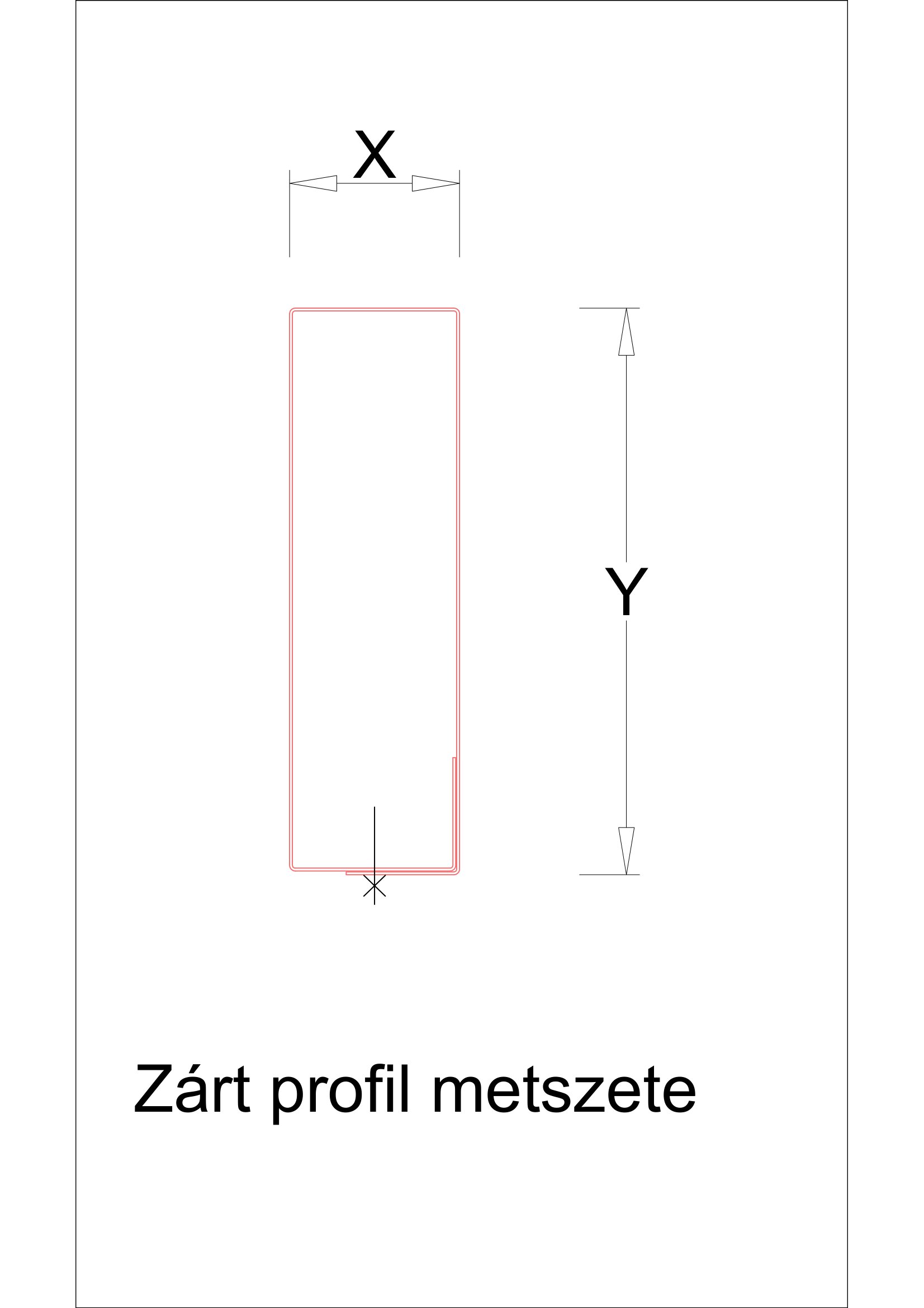 Kerítéselem zárt profil / 120mm szélesség / 1700mm hosszúság / RAL 3011 matt - meggypiros metszeti rajz Kerítéselem zárt profil / 120mm szélesség / 1700mm hosszúság / RAL 3011 matt - meggypiros metszeti rajz