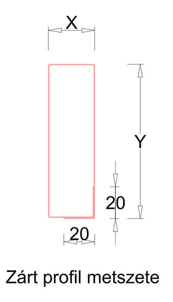 Kerítéselem zárt profil / 160mm szélesség / 1250mm hosszúság / RAL 5010 - kék metszeti rajz